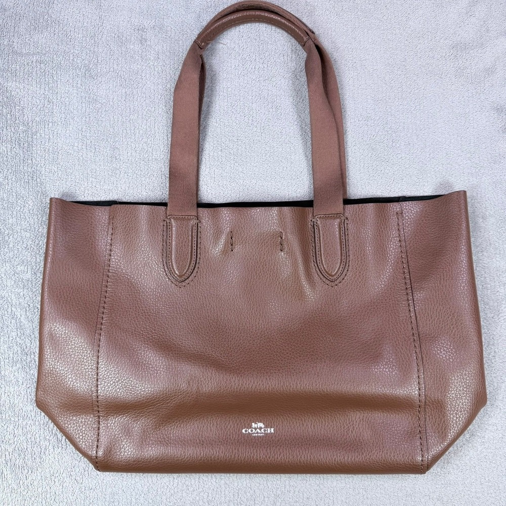 Coach Derby Tote Pebbled Leather Brown Large Shoulder Bag F58660 Silver Hardware